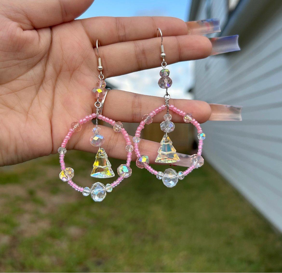 Pink Tree Earrings